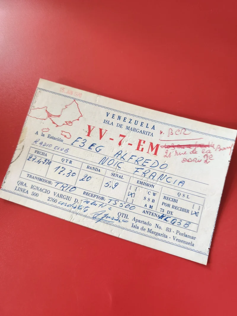 Carte radio QSL Venezuela Isla Margarita F3EG Alfredo France écritures visibles