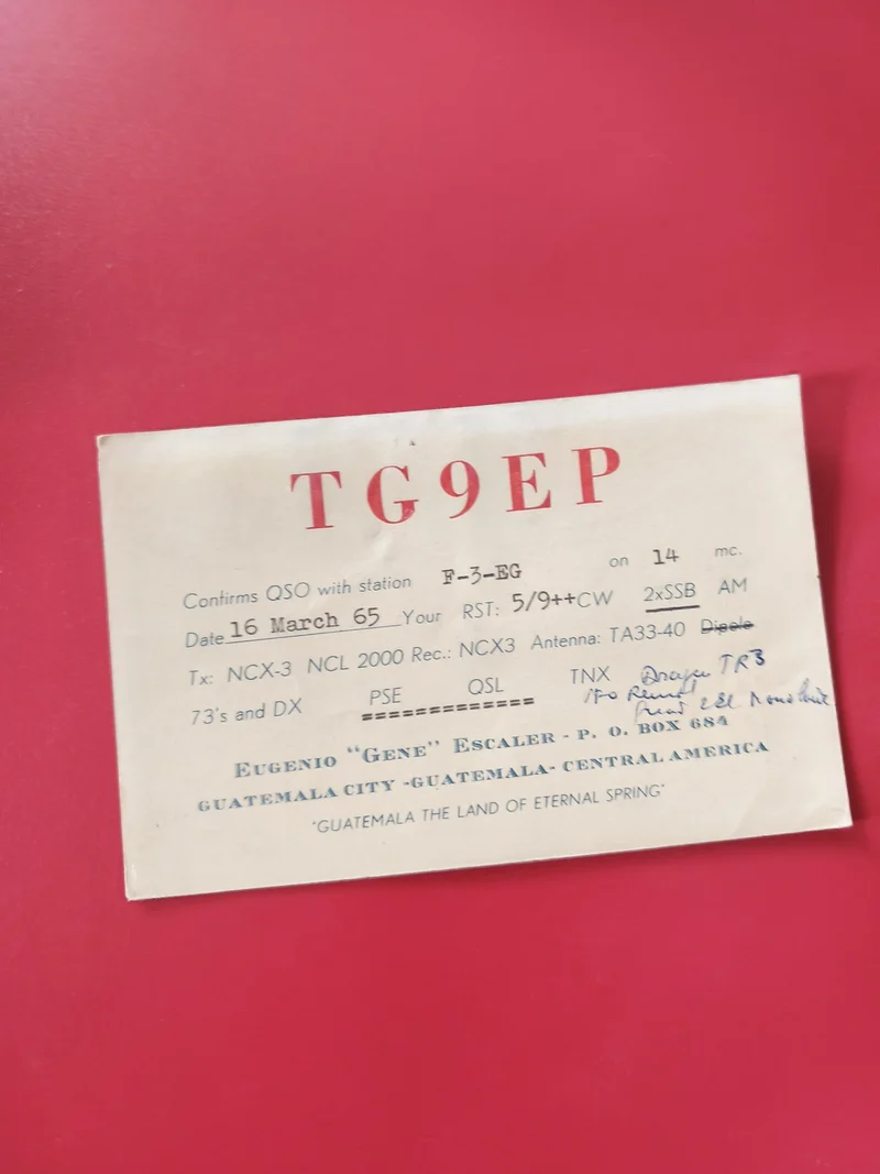 Carte radio QSL TG9EP Guatemala confirmation QSO F-3-EG 14mc d?occasion