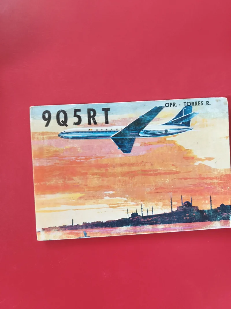 Carte radio 9Q5RT avion paysage coucher de soleil opérateur Torres