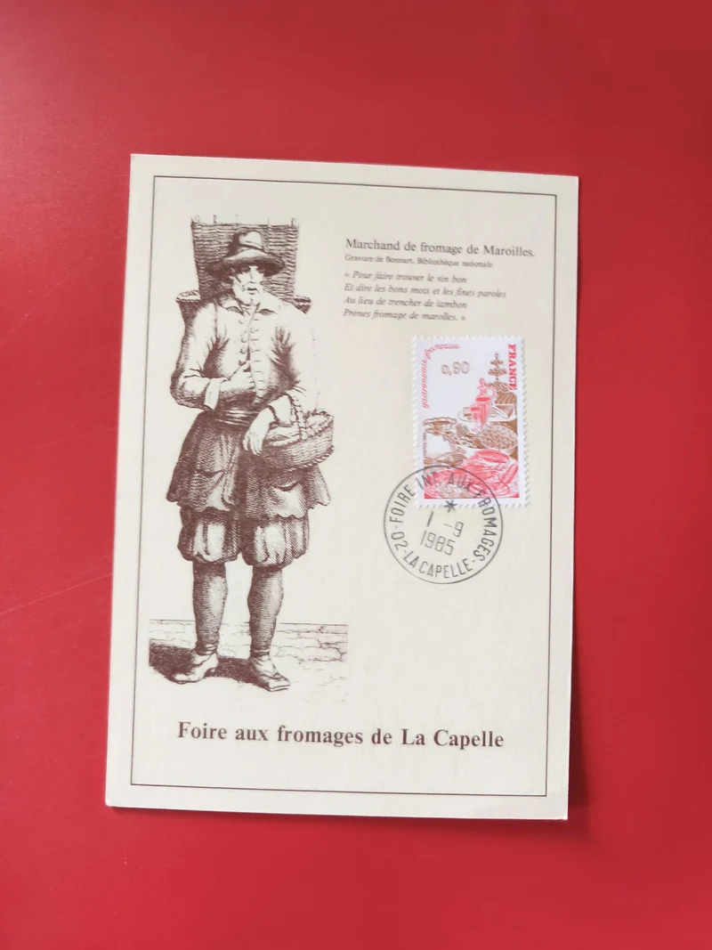 Carte postale Foire aux fromages La Capelle philatélie timbre Maroilles