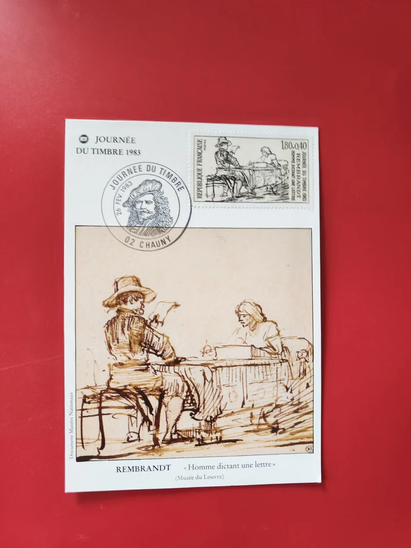Carte postale philatélie Rembrandt Journée du Timbre 1983 timbre oblitéré