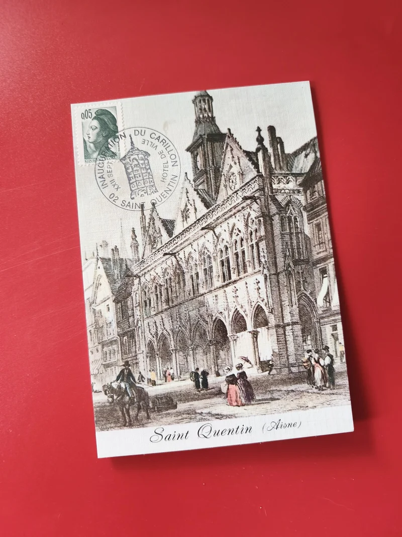 Carte postale philatélie Saint Quentin Aisne Hôtel de Ville oblitérée