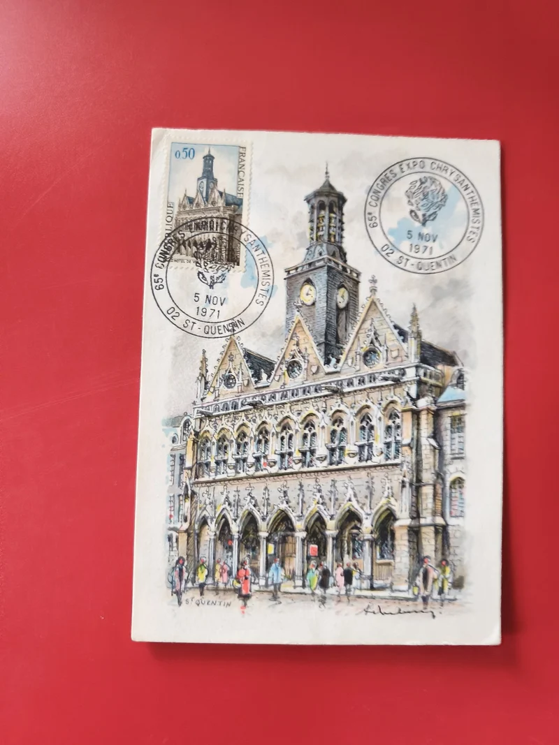 Carte postale philatélie St-Quentin 1971 illustrée, oblitération congrès