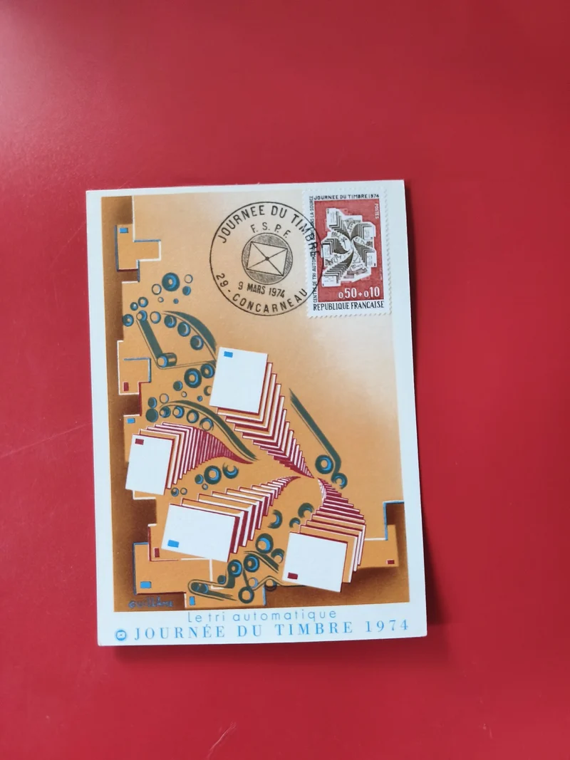 Carte postale philatélie Journée du Timbre 1974 Concarneau oblitérée France