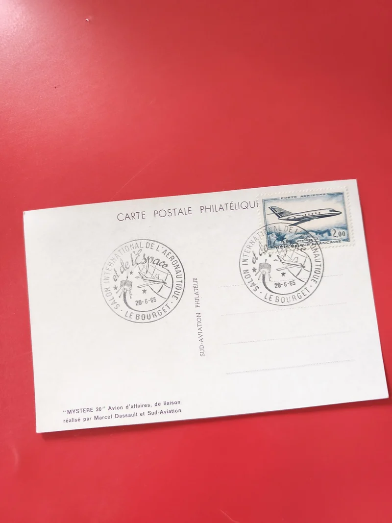 Carte postale philatélie avion Mystère 20 timbre Le Bourget aviation 1965