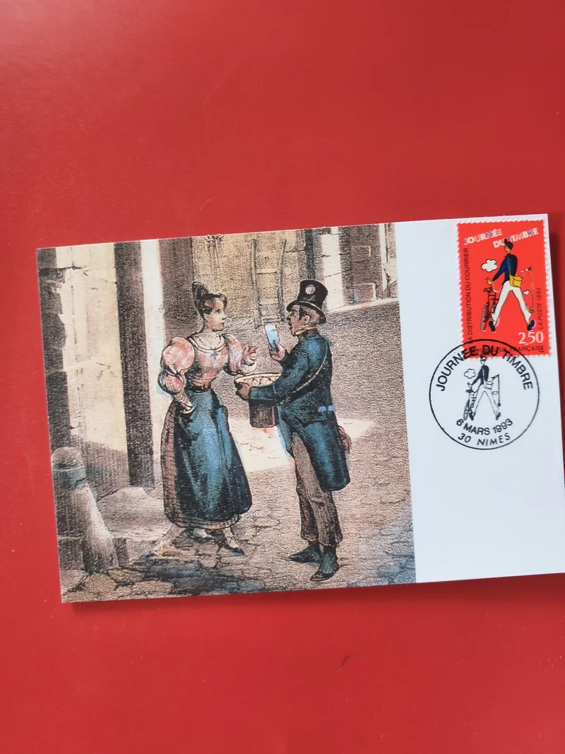 Carte postale philatélie oblitérée Journée du Timbre 1993 Nîmes illustration