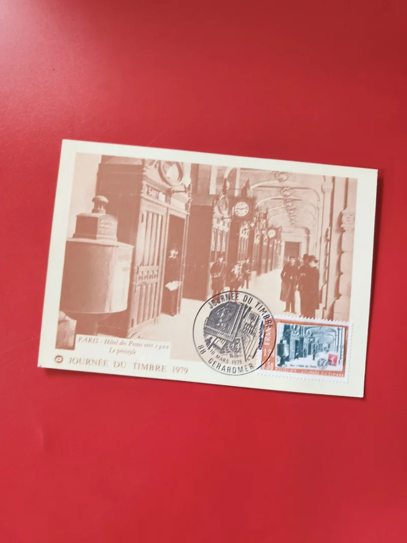 Carte postale philatélie Journée du Timbre 1979 Paris illustration cachet