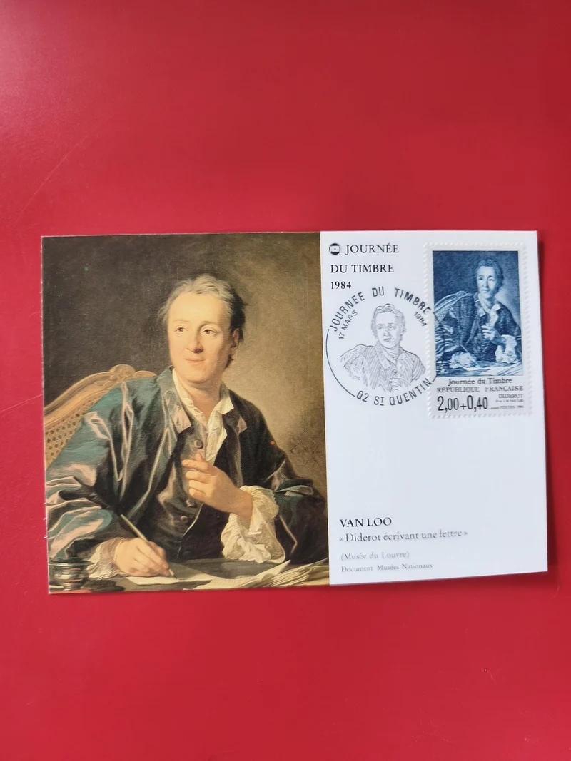 Carte postale philatélie Journée du Timbre 1984 Diderot Van Loo oblitérée