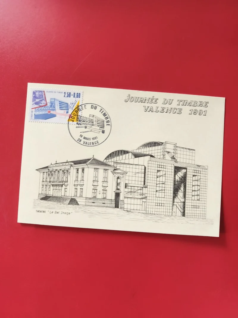 Carte postale philatélie Journée du Timbre Valence 1991 timbre et cachet