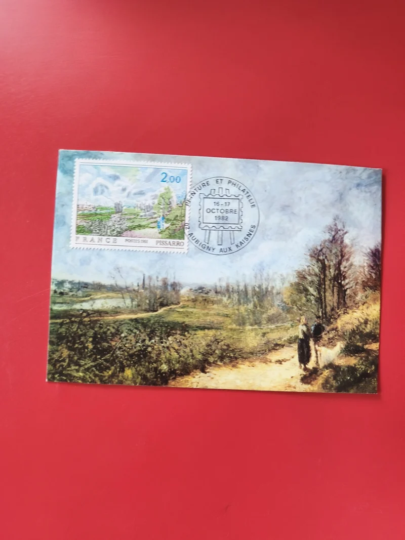 Carte postale philatélie France timbre Pissarro paysage oblitérée 1982