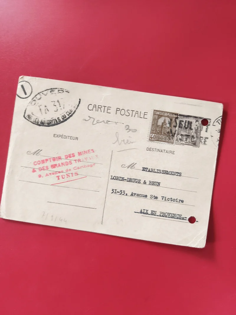 Carte postale affranchie philatélie Tunisie cachets timbres Aix-en-Provence