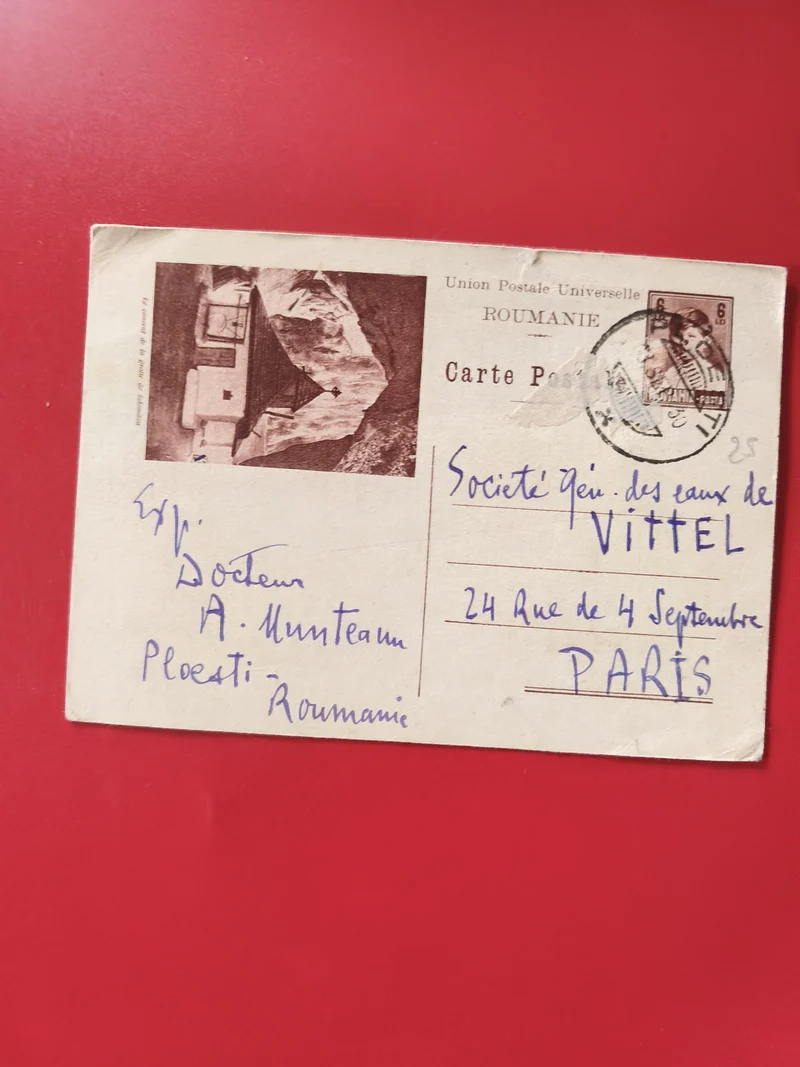 Carte postale philatélie Roumanie affranchissement timbre, écriture manuscrite