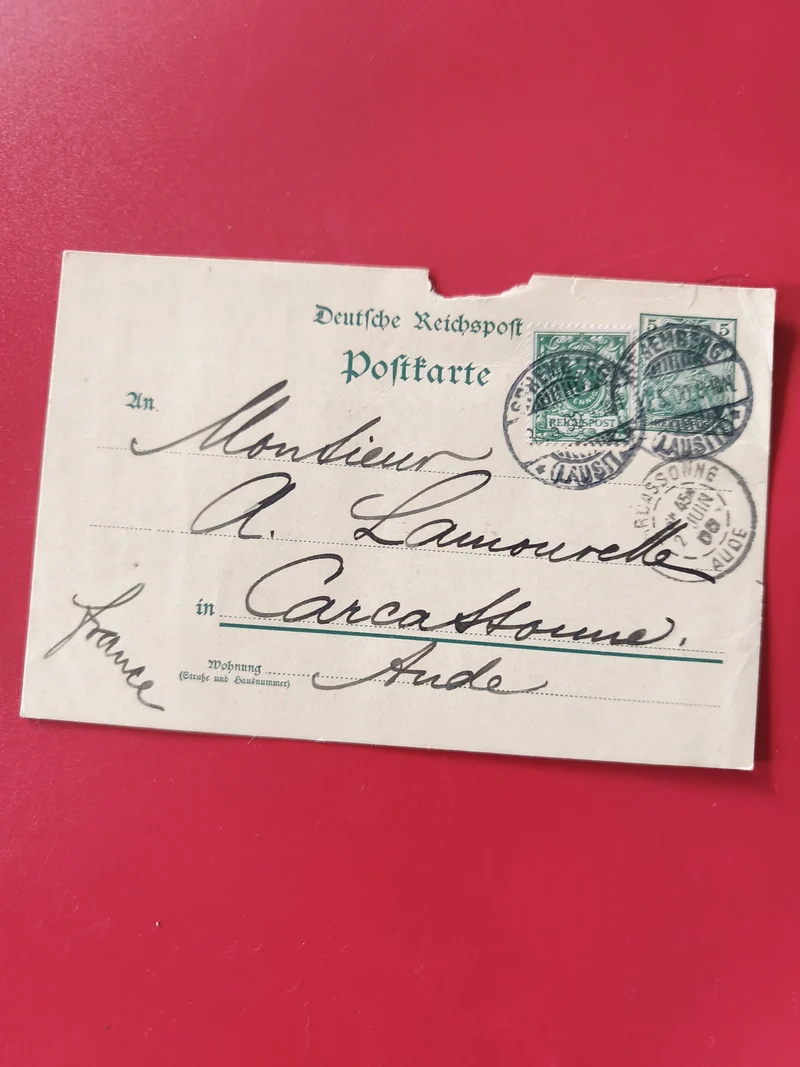 Carte postale philatélie Deutsche Reichspost affranchie, cachets visibles