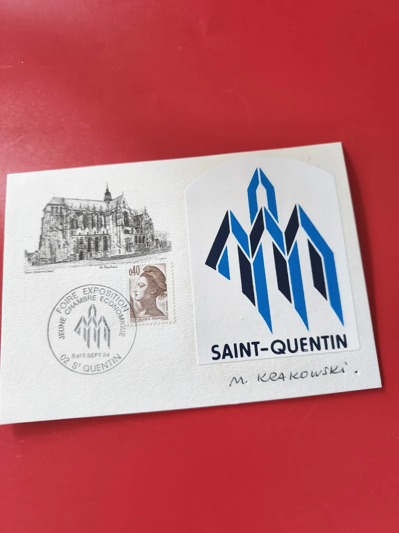 Carte postale philatélie Saint-Quentin Foire Expo 1984 timbre Marianne