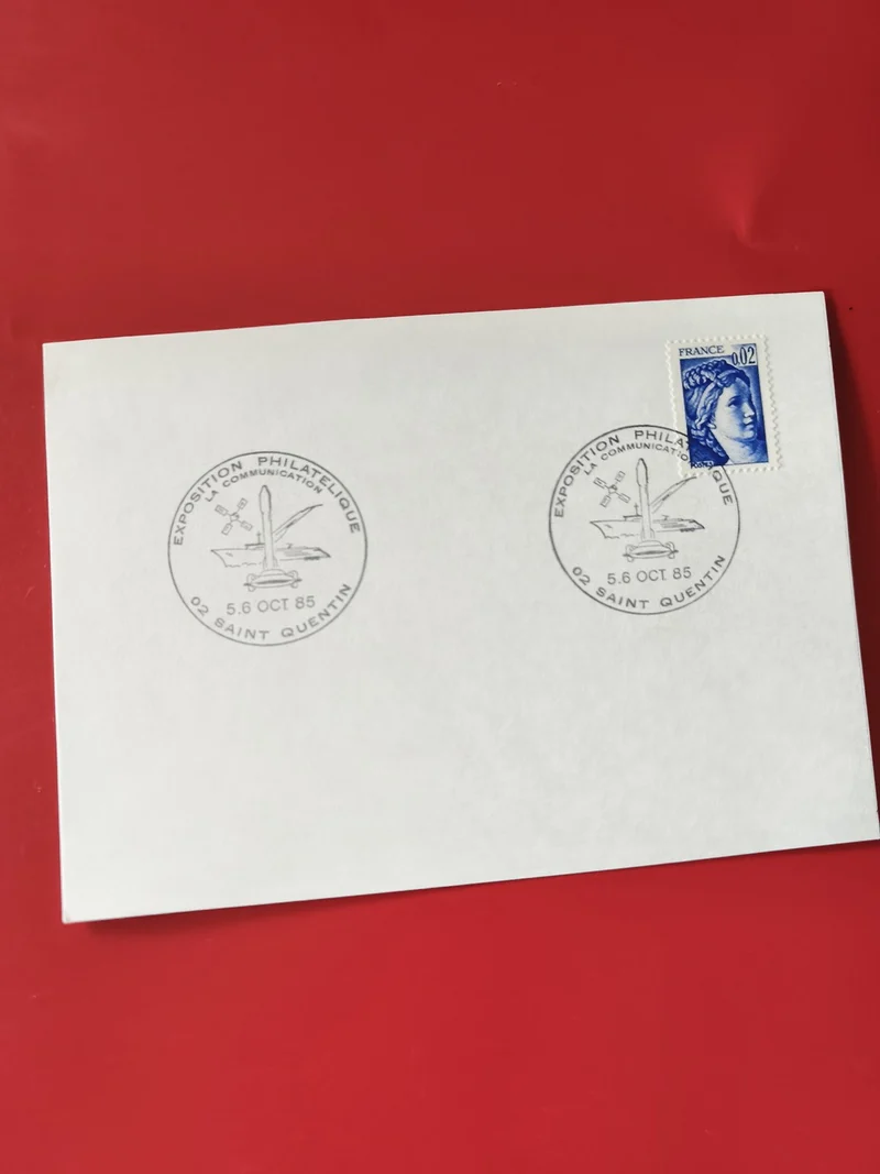 Carte postale philatélie Exposition Saint-Quentin timbre Marianne bleu 1985