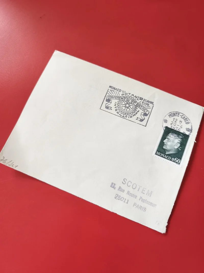Carte postale philatélie Monaco timbre 0,60 et cachet Rotary sur enveloppe