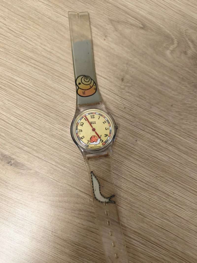 Montre KEX transparente motif escargot et poisson, bracelet illustré, enfant