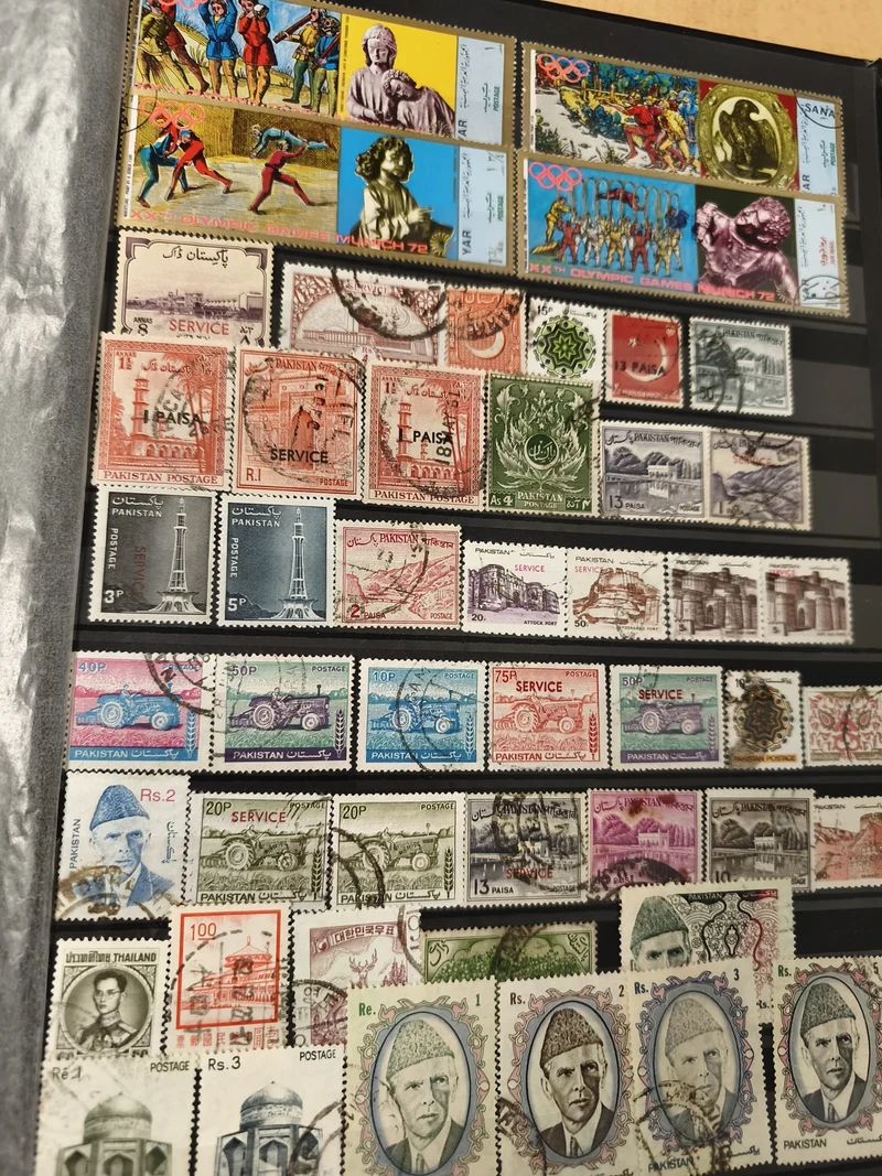 Lot de timbres variés multicolores, thèmes sports et portraits, Pakistan, usagés