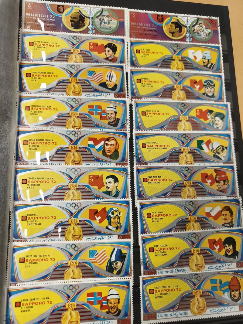 Lot de timbres sportifs Jeux Olympiques Munich Sapporo 1972, multicolores