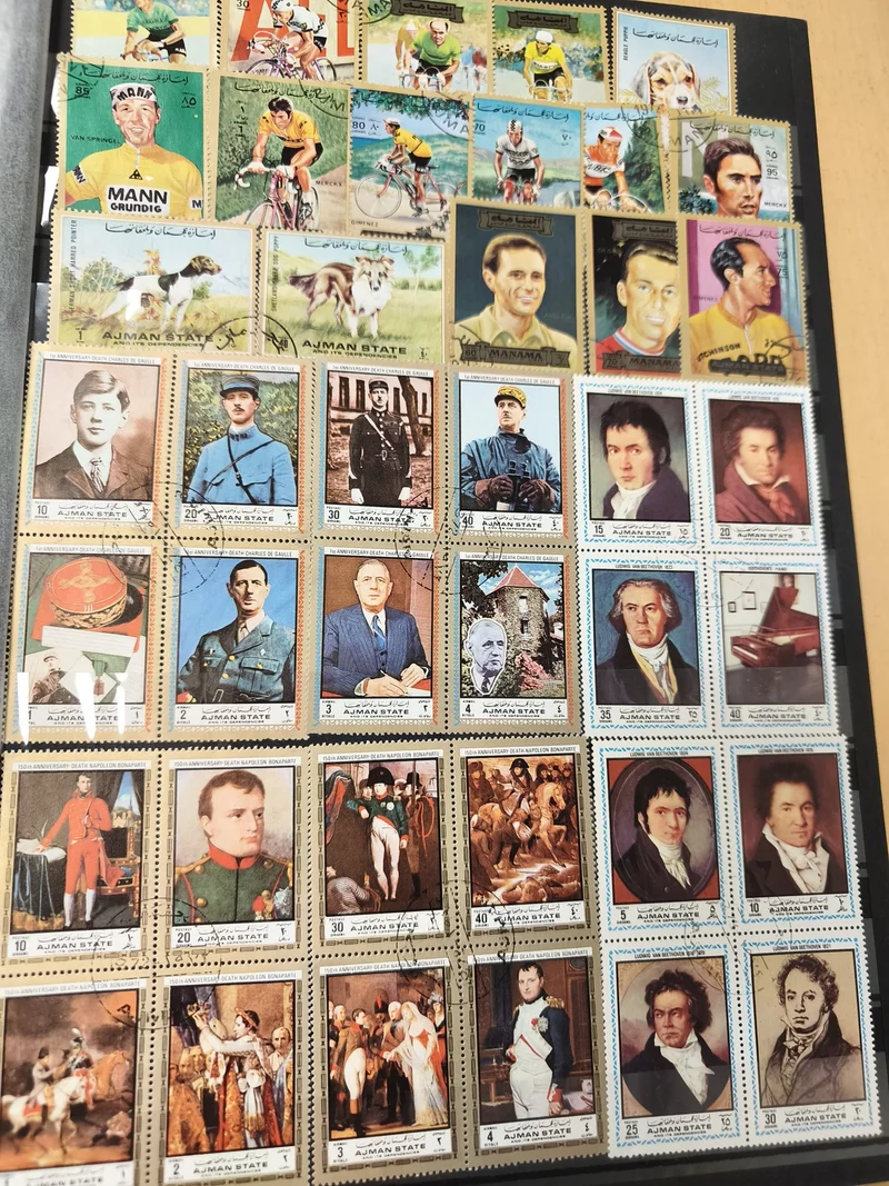 Lot de timbres illustrés Ajman et Manama ? thèmes sport, chiens, portraits