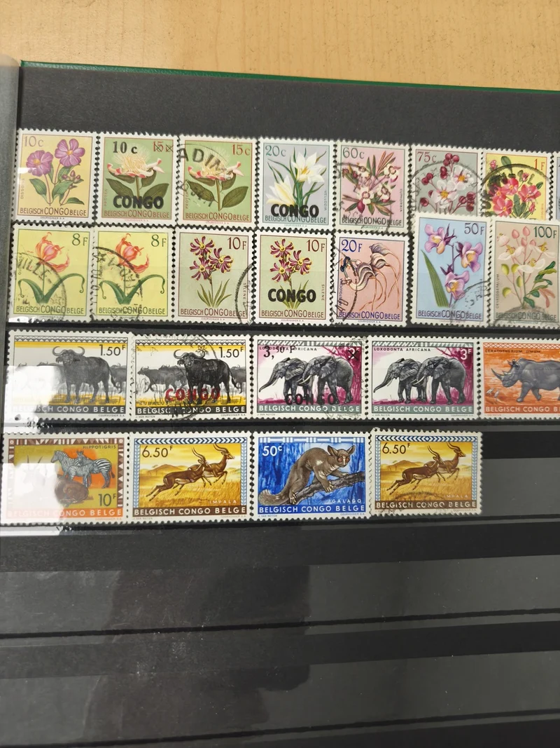 Lot timbres Congo Belge fleurs et animaux, multicolores, d?occasion, philatélie