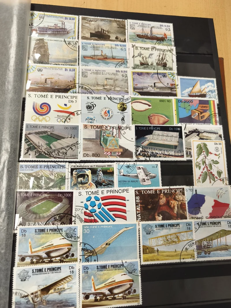 Lot timbres S. Tomé e Príncipe thématiques bateaux avions sports oblitérés