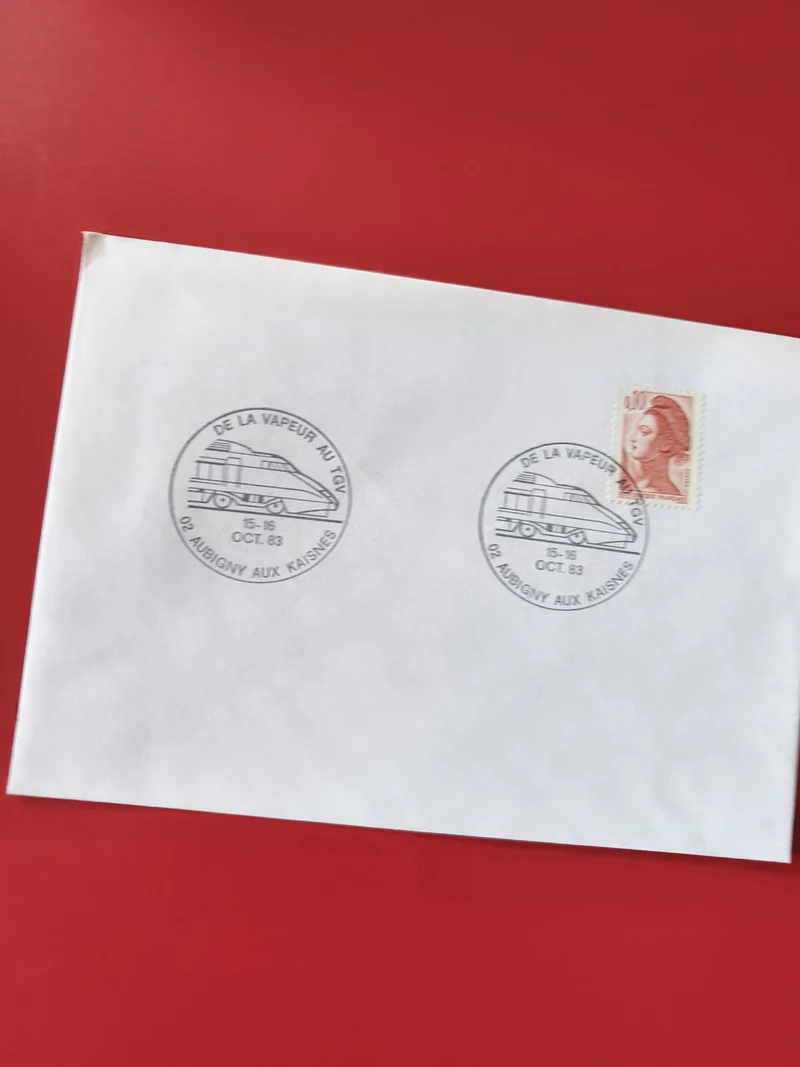 Enveloppe philatélie oblitérée Marianne TGV Aubigny aux Kaisnes 1983