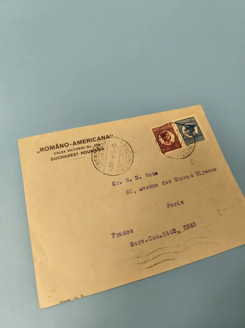 Ancienne enveloppe philatélie Roumanie vers France timbres oblitérés vintage
