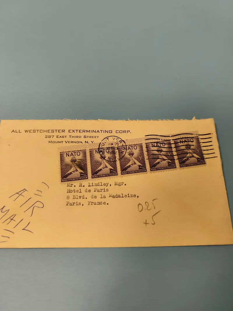 Ancienne enveloppe philatélie USA timbres NATO Peace Strength Freedom vintage