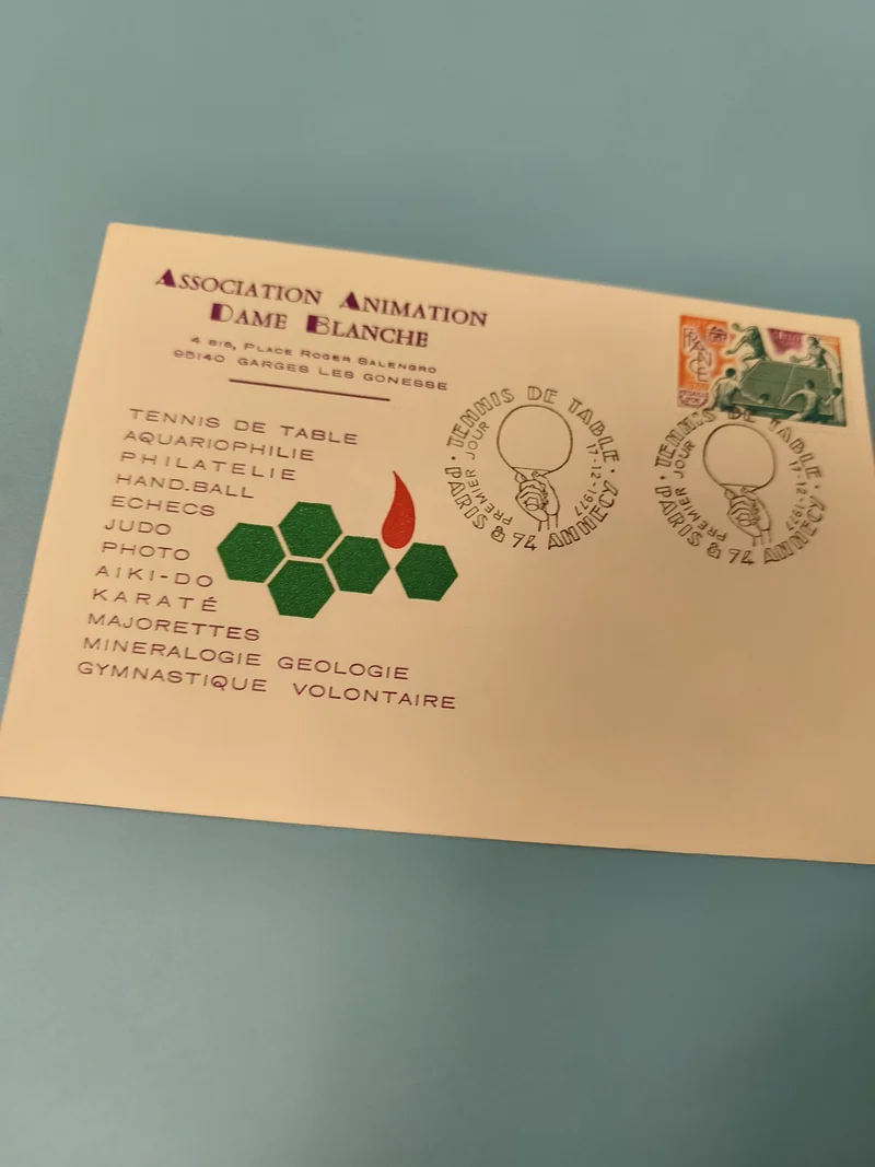 Ancienne enveloppe philatélie Association Dame Blanche cachet Jeux de Table 1974