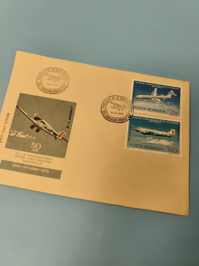 Ancienne enveloppe philatélie 1976 FDC aviation Roumanie cachets avions