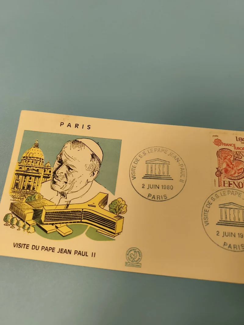 Ancienne enveloppe philatélie Visite Pape Jean Paul II Paris 1980 cachet UNESCO