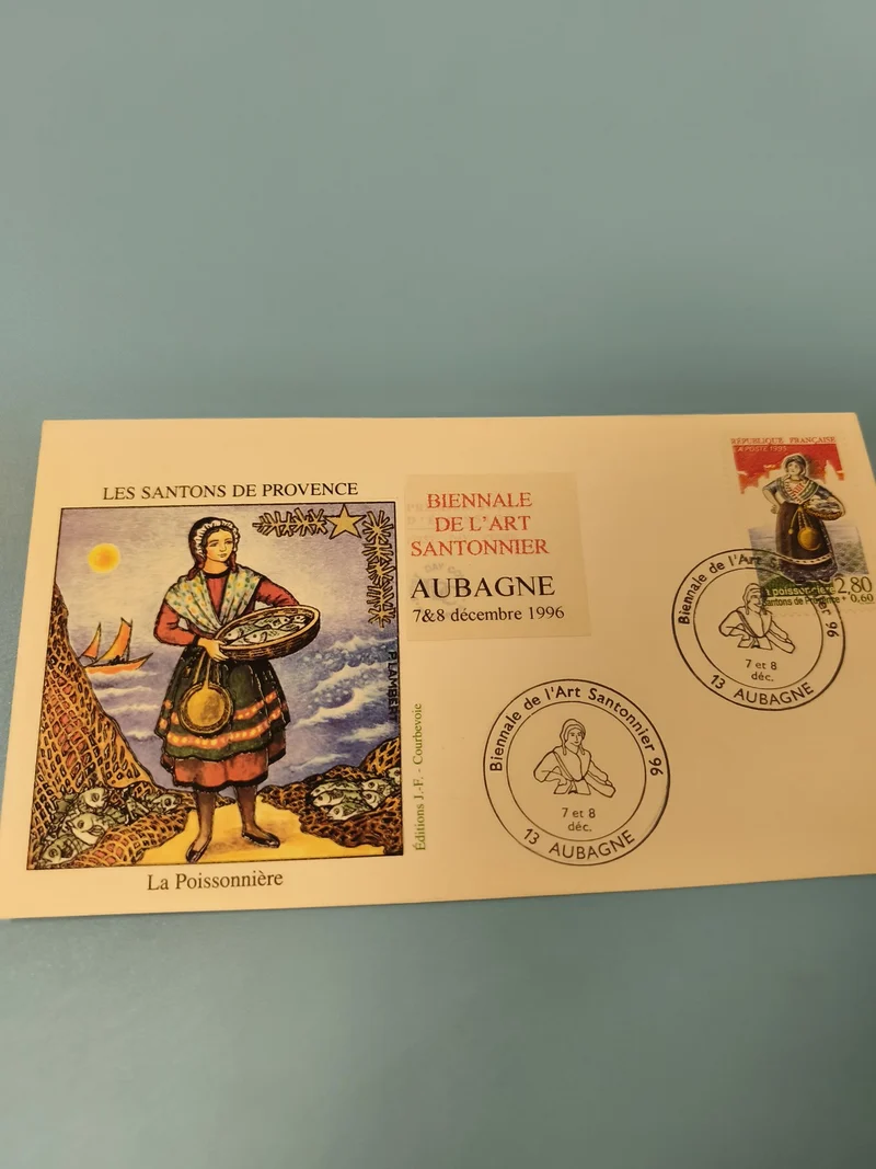Ancienne enveloppe philatélie Biennale Art Santonnier Aubagne 1996 illustrée