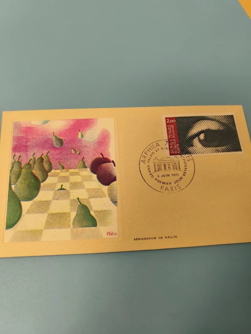 Ancienne enveloppe philatélie ARPHILA 1975, illustration artistique, timbre ?il
