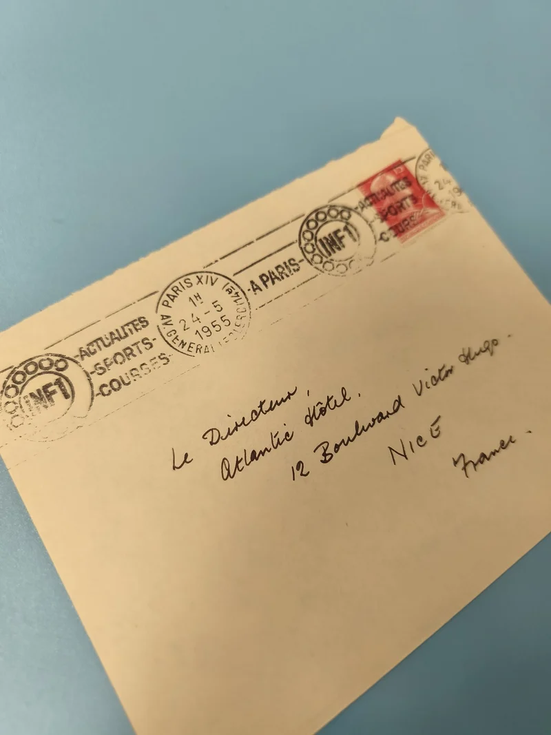 Ancienne enveloppe philatélie timbrée France 1955, cachets Paris, collection