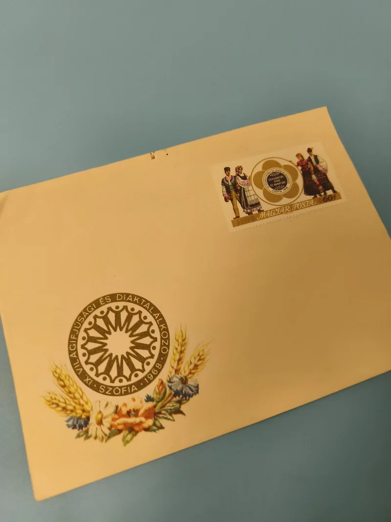 Ancienne enveloppe philatélie Hongrie 1988 motif folklorique timbre collection