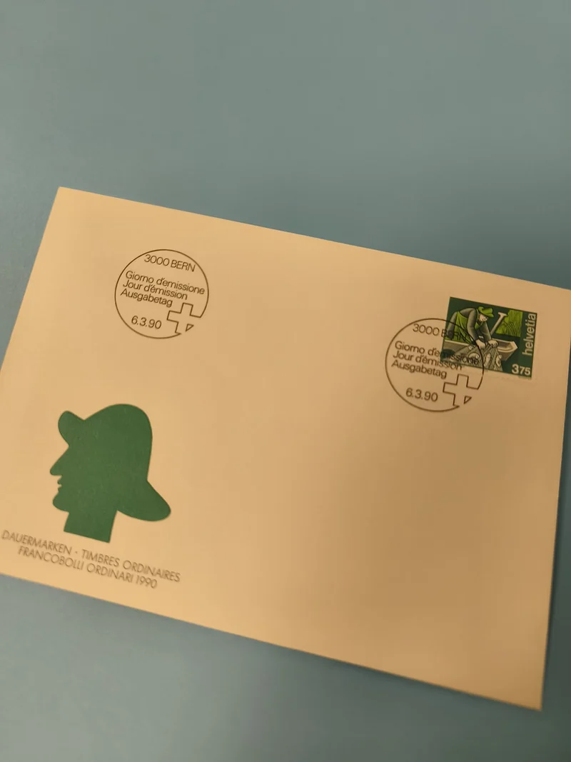 Ancienne enveloppe philatélie 1990 Suisse timbre 375c oblitérée collection