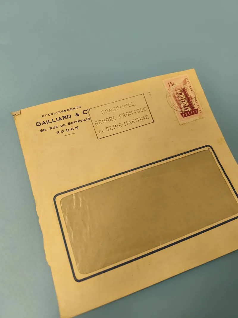 Ancienne enveloppe philatélie Gailliard Rouen timbre 15c fenêtre vintage