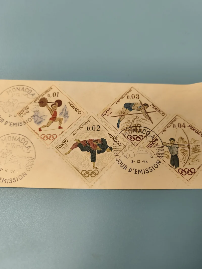Ancienne enveloppe philatélie Monaco JO Tokyo 1964 timbres sport vintage