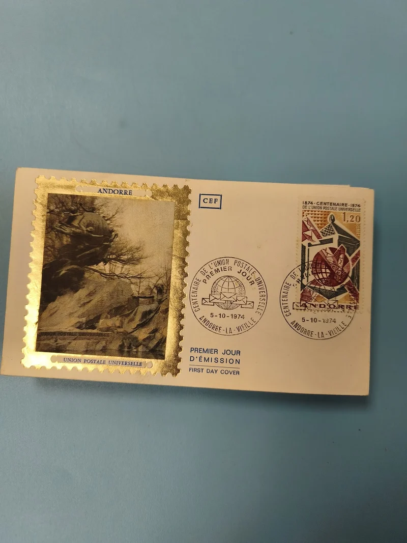 Ancienne enveloppe premier jour Andorre 1974 philatélie timbre doré collection