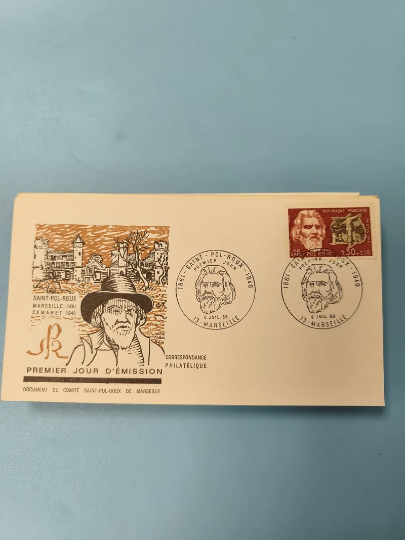 Ancienne enveloppe philatélie Premier Jour Saint-Pol-Roux Marseille 1968 timbre