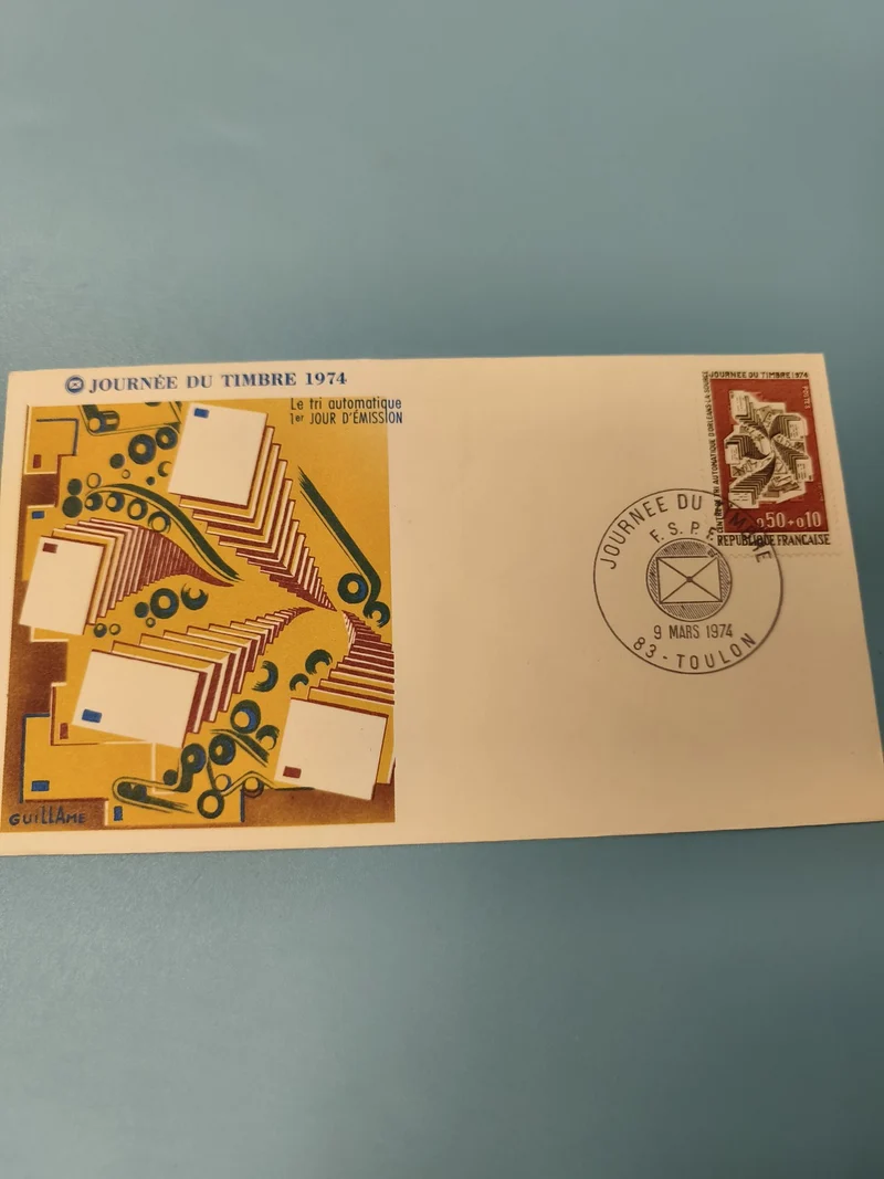 Ancienne enveloppe philatélie Journée du Timbre 1974 illustrée, oblitérée Toulon