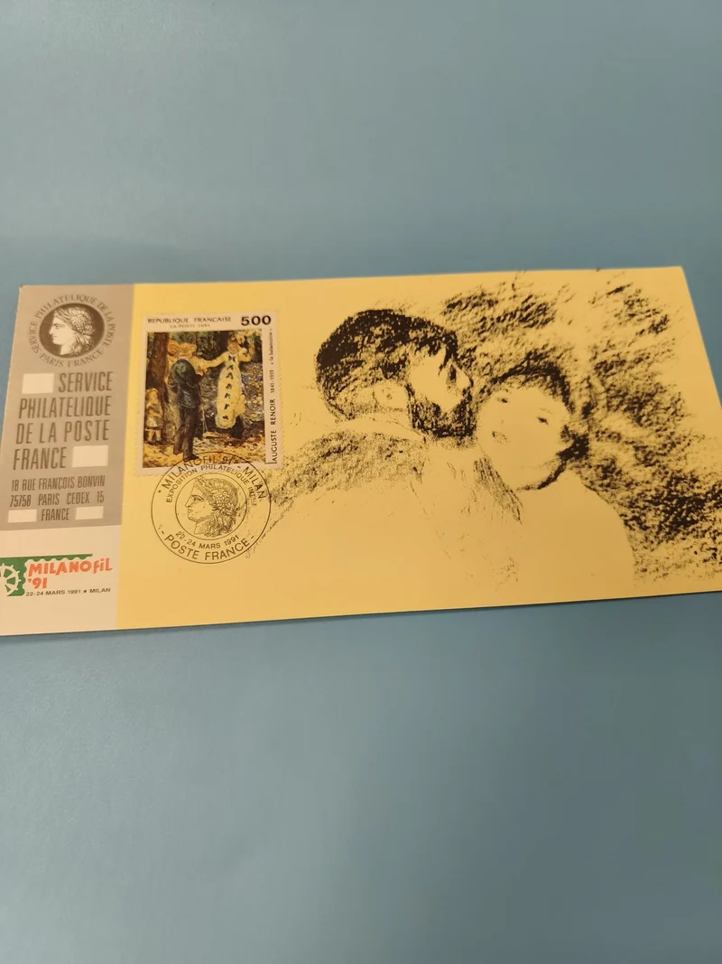 Carte postale philatélie France Milanofil 1991 timbre Renoir illustrée