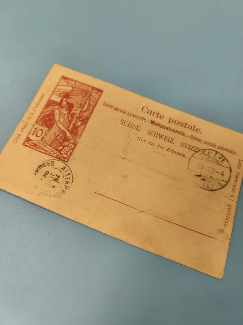 Carte postale philatélie Suisse timbre 10c rouge oblitérée Union Postale