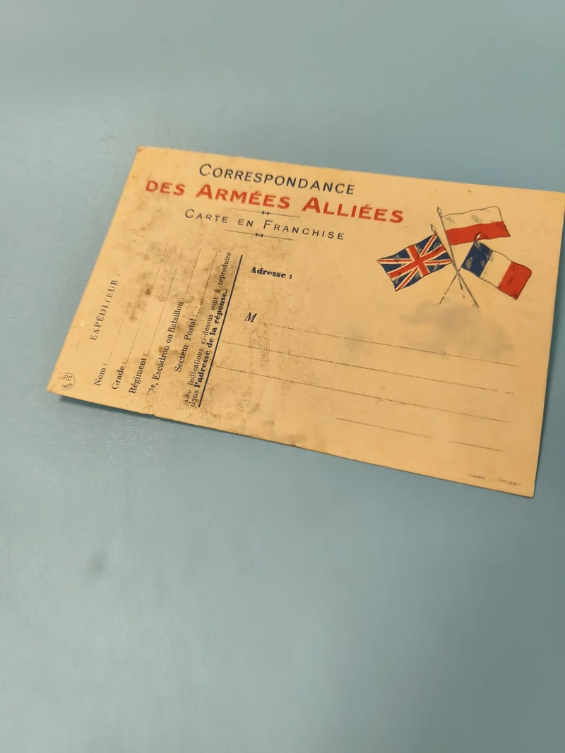 Carte ancienne philatélie Armées Alliées drapeaux France UK WW1 militaire