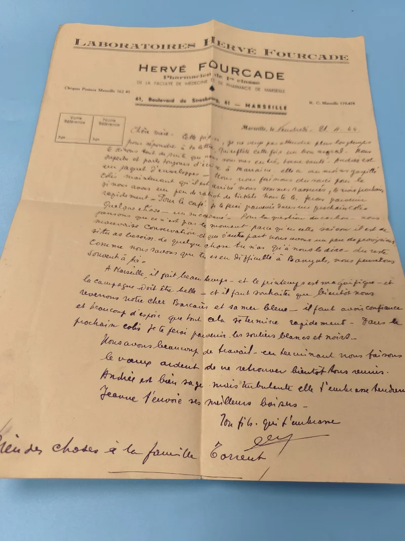 Ancienne lettre manuscrite Laboratoires Hervé Fourcade Marseille papier à en-têt