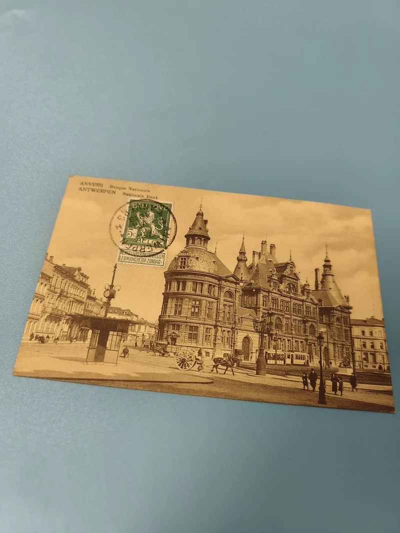 Carte postale ancienne CPA Anvers Banque Nationale timbre Belgique vintage