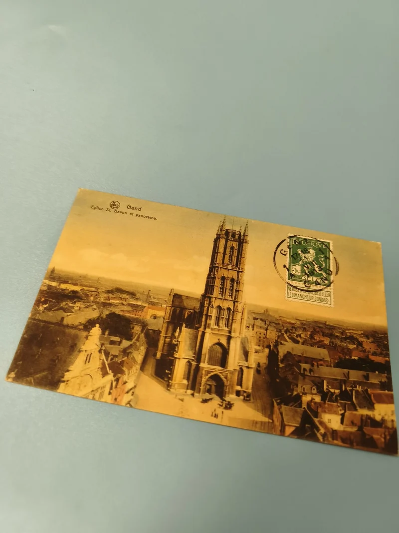 Carte postale ancienne Gand Eglise St Bavon panorama timbre couleur vintage