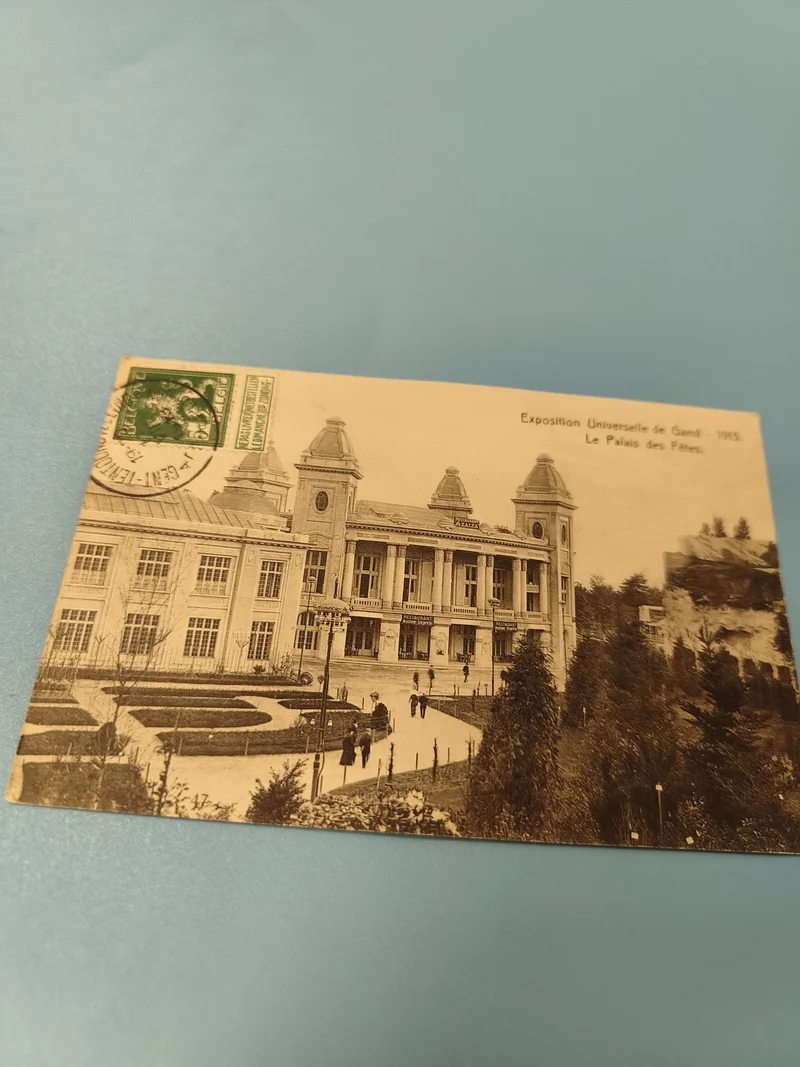 Carte postale ancienne Exposition Universelle Gand 1913 Palais des Fêtes timbrée