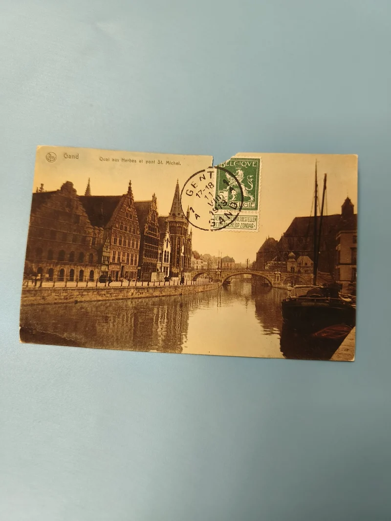 Carte postale ancienne Gand Quai aux Herbes pont St Michel timbre Belgique